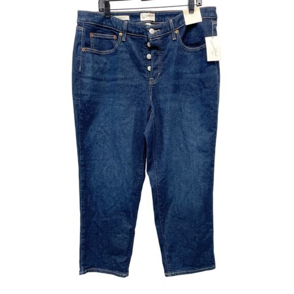Universal Thread‎ Women's Button Fly High Waisted Cropped Blue Denim Jeans 17S